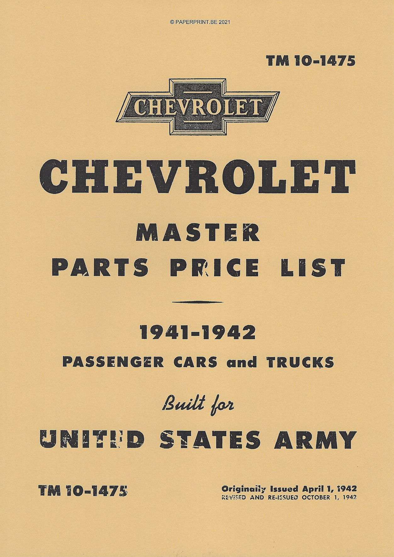 TM 10-1475 US CHEVROLET MASTER PARTS LIST 1941-1942 PASSENGER CARS AND TRUCKS
